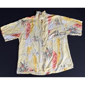 Sunset Highway Mens XL Tropical Palm Tree Rayon Button Front Shirt Yellow Aloha